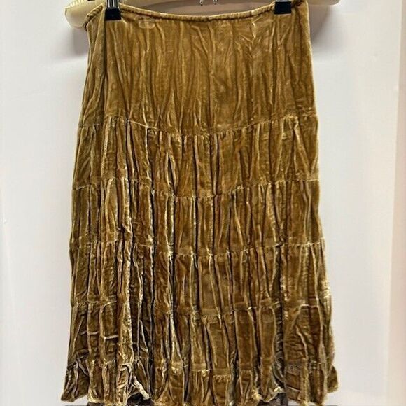 CACHE Crushed Velvet Tiered Ruffle Skirt Gold Womens Size 8 Whimsy Goth - Picture 6 of 15